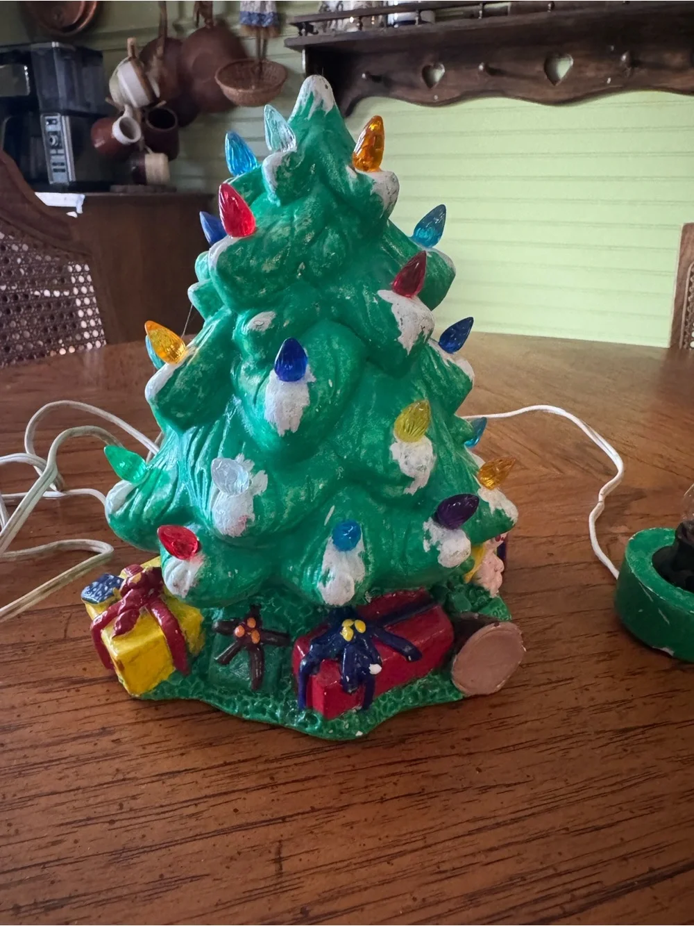 Vintage 1970s Ceramic Christmas Tree – 9” – Complete with Light & All Peg Lights